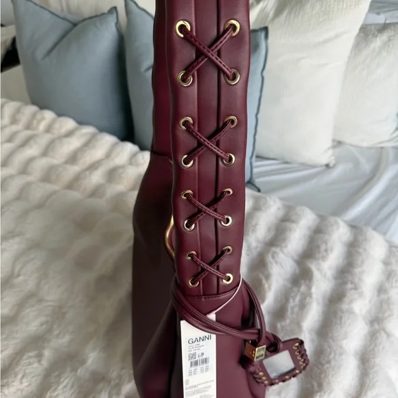 GANNI Burgundy Leather Shoulder and Crossbody Bag - Picture 3 of 15